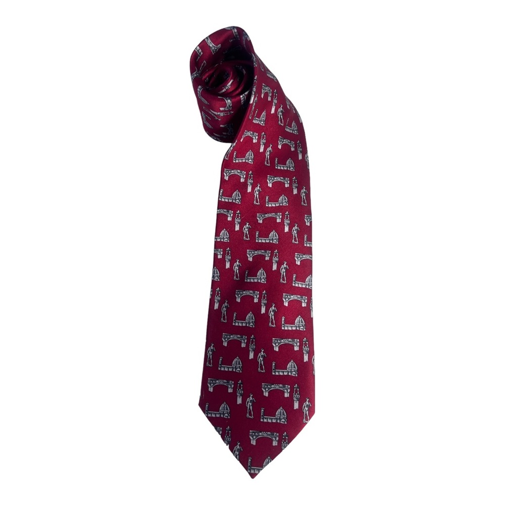 Firenze "The Roman Empire" Mens 100% Silk Tie Red 3.5" Wide‎ Made in Italy